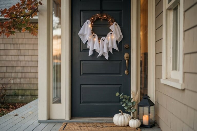 Easy DIY Lighted Ghost Wreath for Halloween | Pottery Barn Look